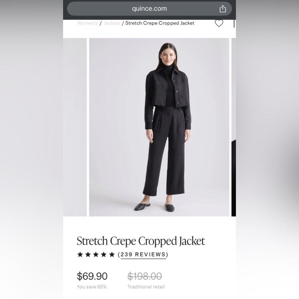 Quince Women's Stretch Crepe Cropped Jacket in S